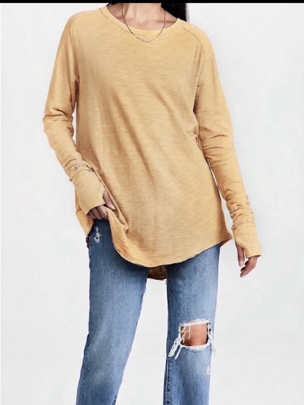 Free People Arden Long Sleeve Tee Washed Size Small New Camel Tan